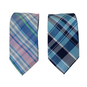 Lot of 2 Nautica Ties Mens Plaid Silk  Blue & Multicolor 100% Silk